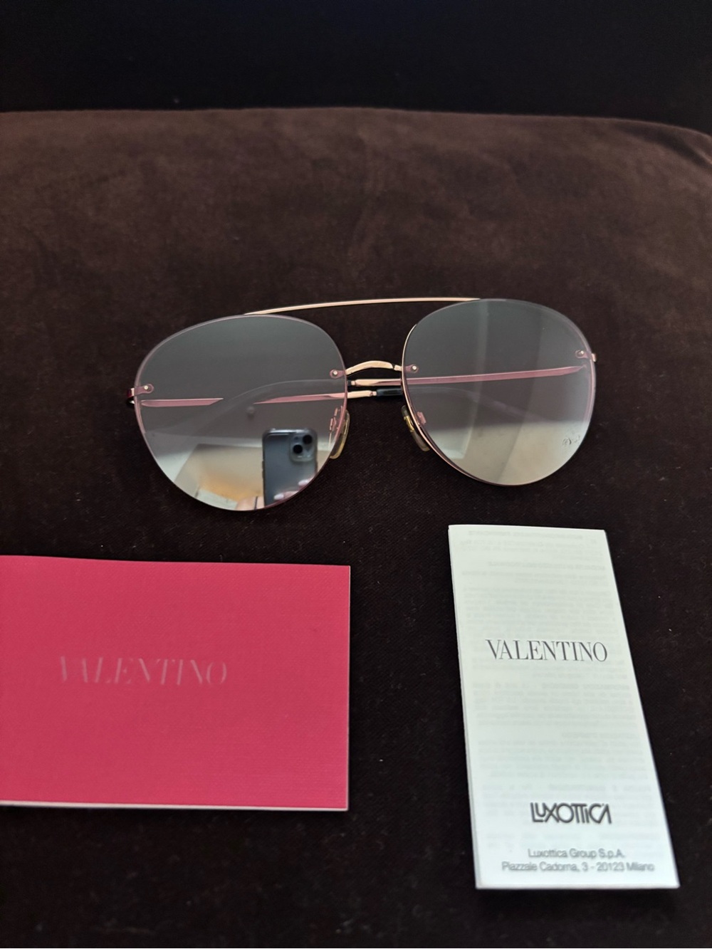 Valentino Rose Gold Aviator Sunglasses w/ Case